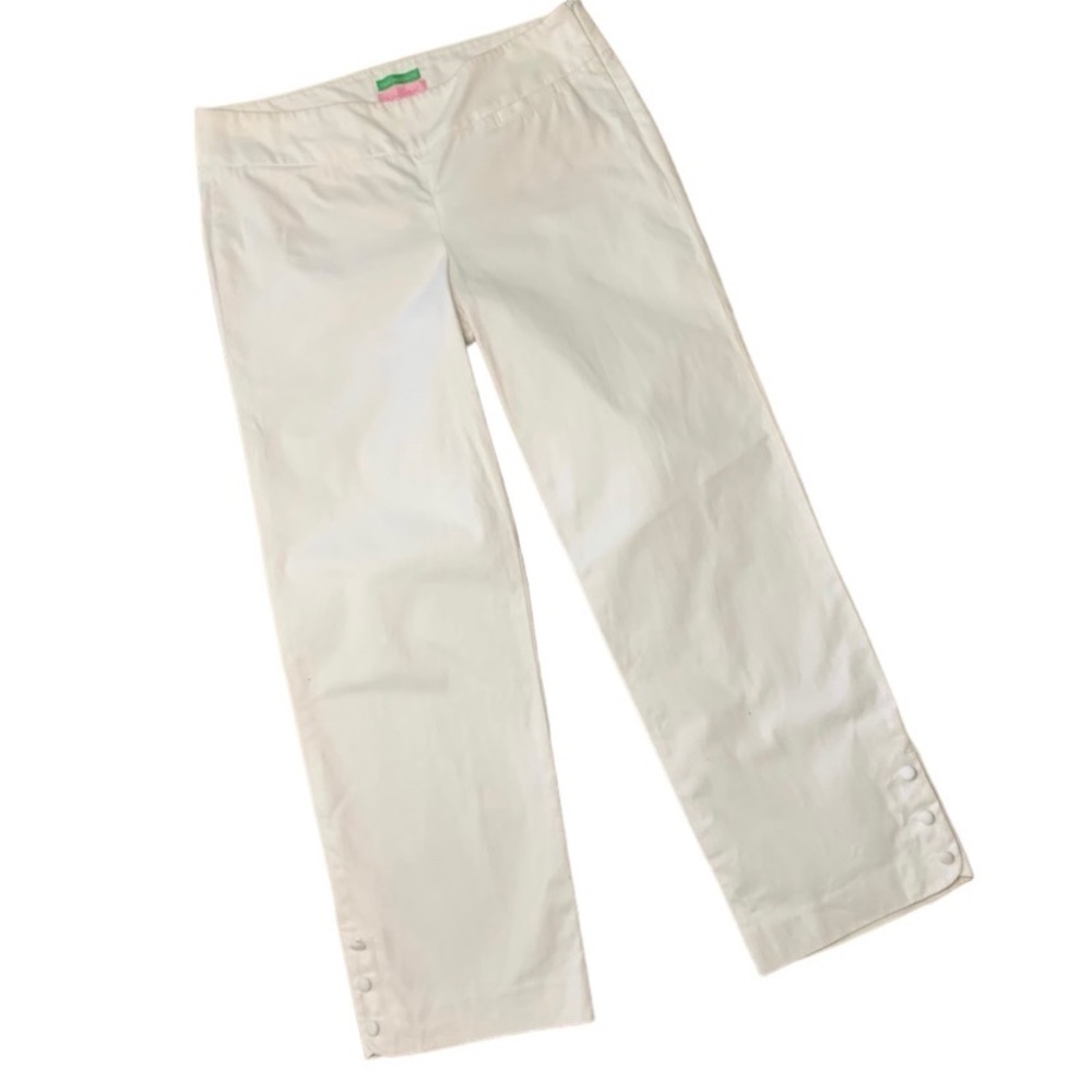 Lilly Pulitzer Palm Beach Fit Crop White Pants Buttons at Hem Flat Front Size 2